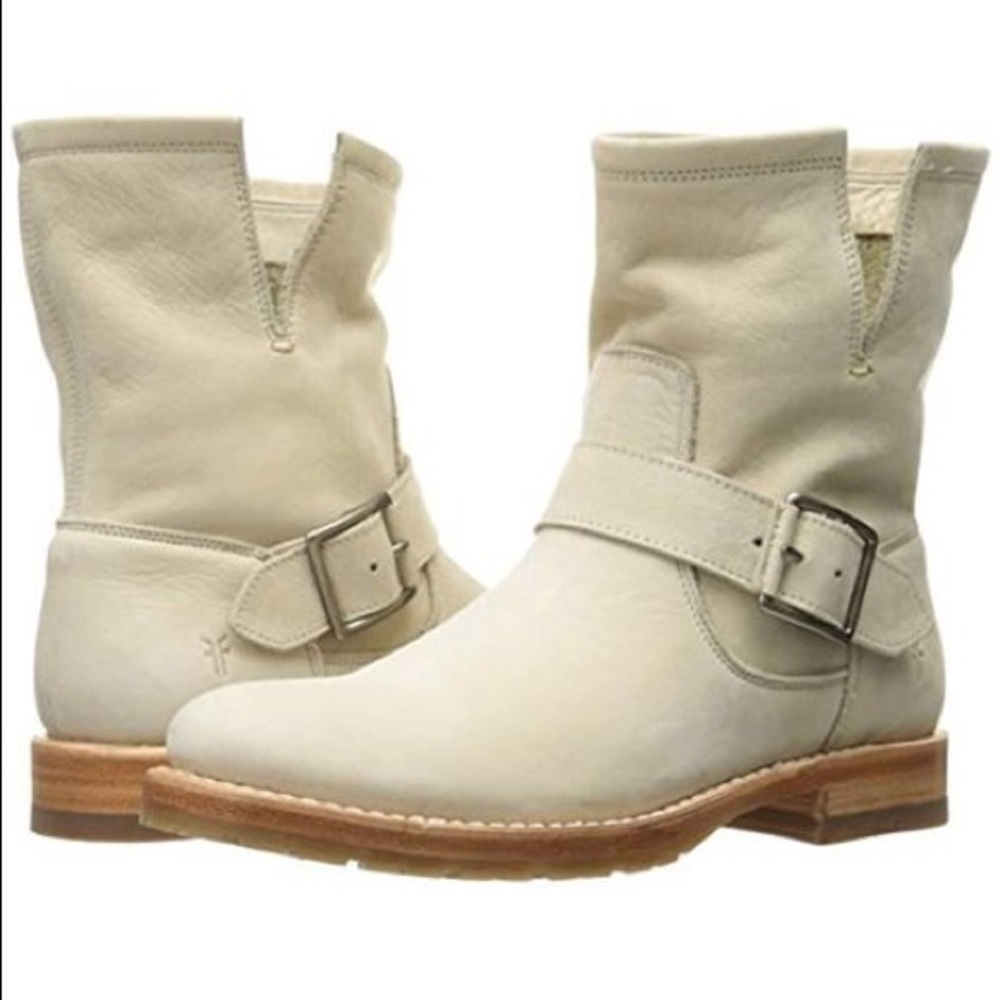 Frye Natalie short engineer boot white cream boots
